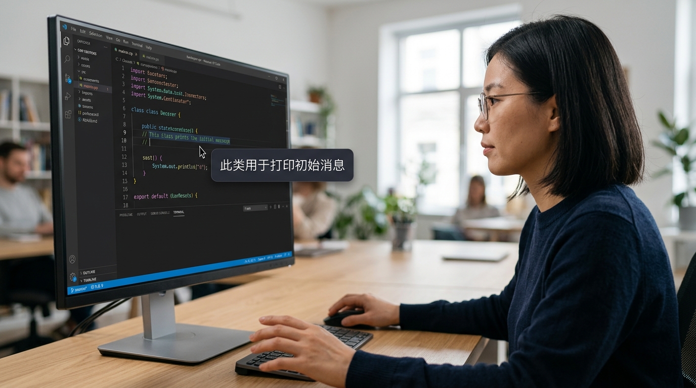 开发者使用HelloWord翻译官网工具在IDE内翻译代码注释的场景