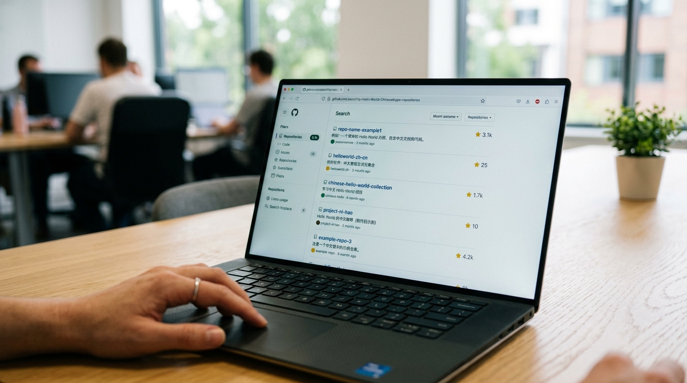 在GitHub平台搜索中文Hello World代码示例的结果页面