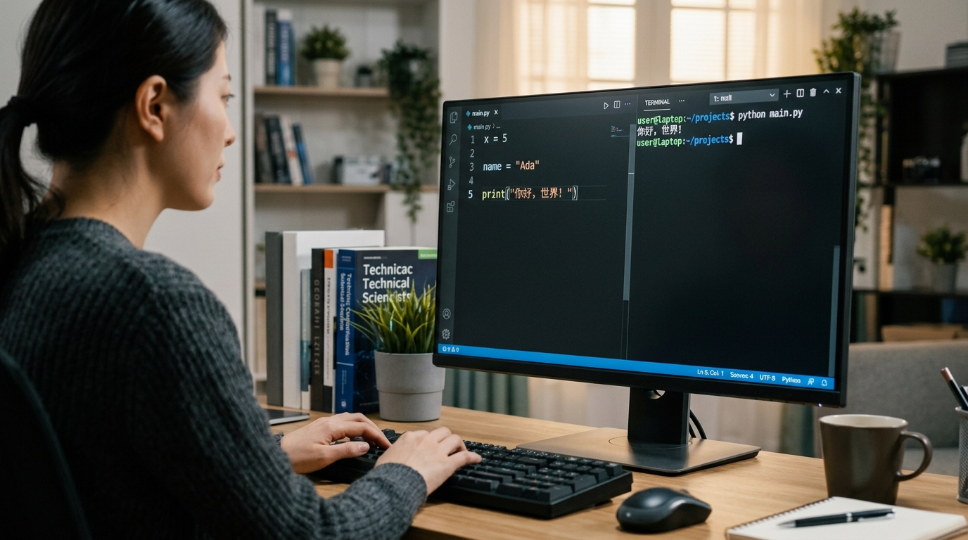 在VS Code中成功运行并输出中文Hello World程序的截图